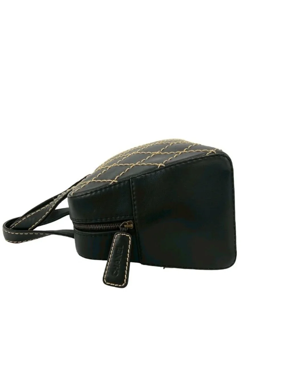 Chanel Card Seal Included Wild Stitch CC Logo Leather Boston Bag Black